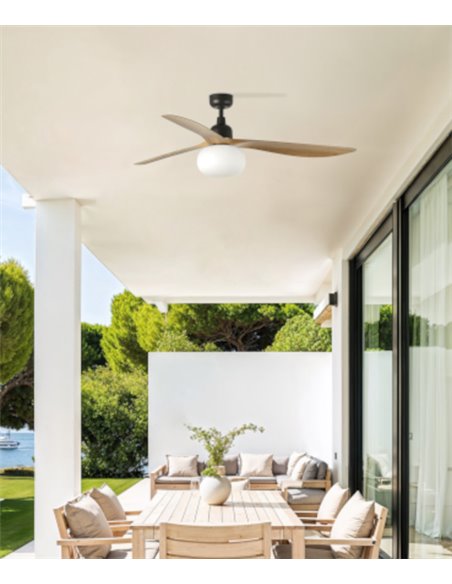Outwood L Smart ceiling fan with light - Faro - Oak wood blades, suitable for outdoor use