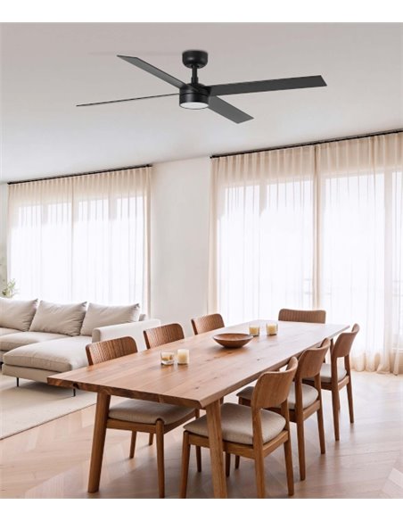 Rudder LED ceiling fan with light - Faro - Reversible black / walnut wooden blades