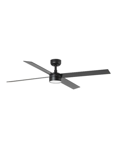 Rudder LED ceiling fan with light - Faro - Reversible black / walnut wooden blades