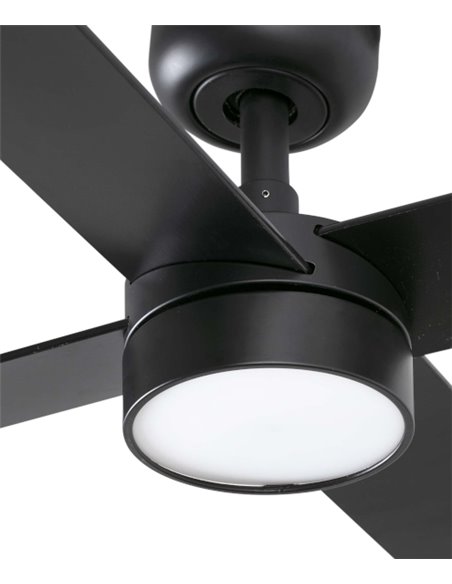 Rudder LED ceiling fan with light - Faro - Reversible black / walnut wooden blades
