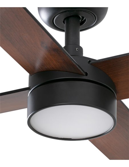Rudder LED ceiling fan with light - Faro - Reversible black / walnut wooden blades