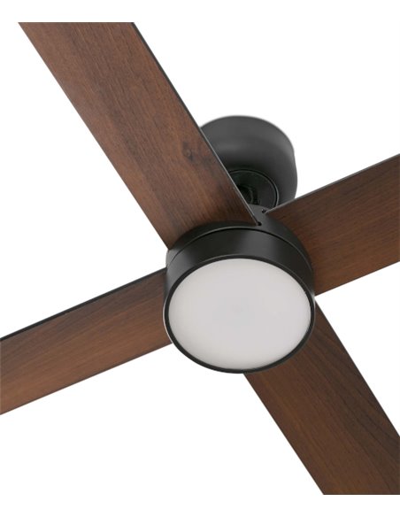 Rudder LED ceiling fan with light - Faro - Reversible black / walnut wooden blades