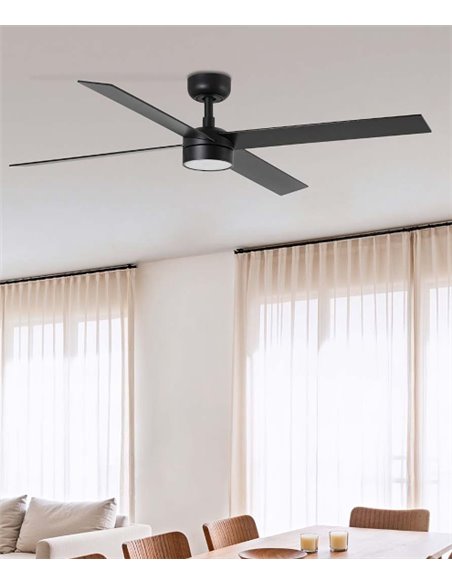 Rudder LED ceiling fan with light - Faro - Reversible black / walnut wooden blades