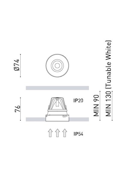 Buddy Trimless Super Spot recessed ceiling light - Arkoslight - LED outdoor light, Ø 7.4 cm