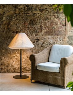 Saigon outdoor floor lamp - Faro - White/brown textiline lampshade, 100-200 cm
