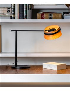 Lámpara de mesa de metal y madera LED orientable 350º y regulable en intensidad 2700K – Loop – Faro