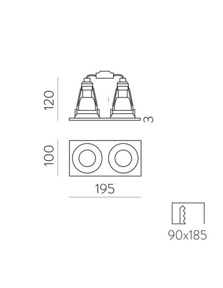 Empotrable de techo en aluminio blanco 2 luces - Waka - ACB Iluminación