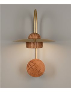 Txapela wall light - Pedret Lighting - Decorative oak wood lamp with brass disc 2