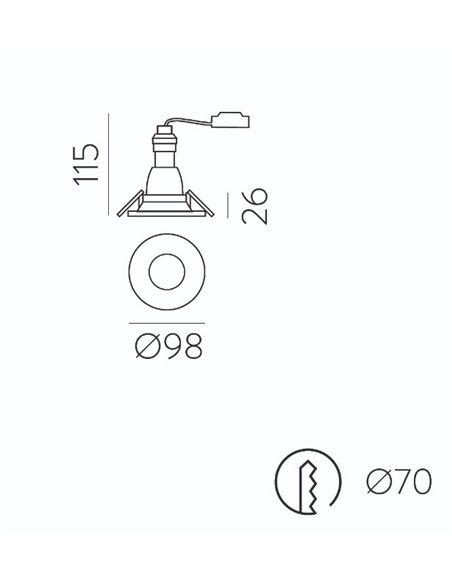 Antea recessed ceiling light - ACB - Round downlight, 1xGU10