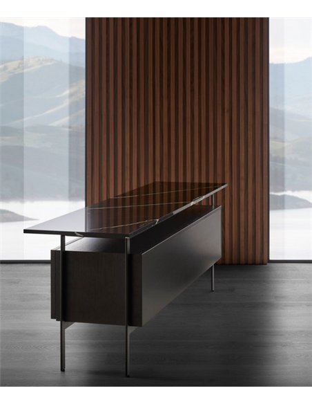 Chicago sideboard - Punt Mobles - Floating design in wood, steel and Marquina marble