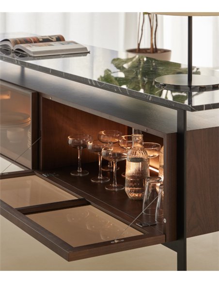 Chicago sideboard - Punt Mobles - Floating design in wood, steel and Marquina marble