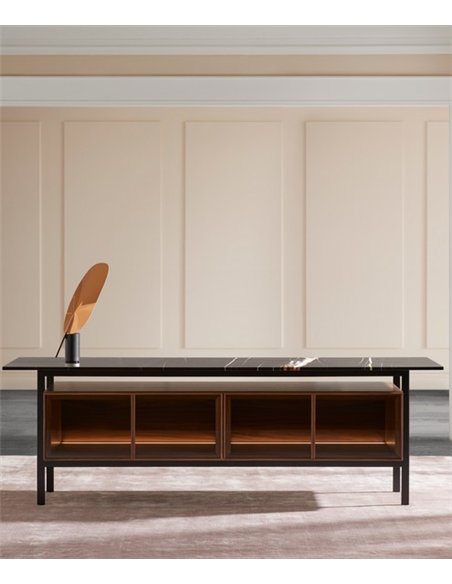 Chicago sideboard - Punt Mobles - Floating design in wood, steel and Marquina marble