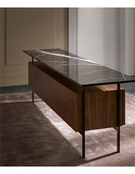 Chicago sideboard - Punt Mobles - Floating design in wood, steel and Marquina marble
