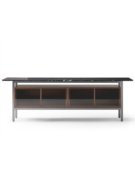 Chicago sideboard - Punt Mobles - Floating design in wood, steel and Marquina marble