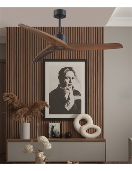 Cancún outdoor ceiling fan without light - AJP - IP44 ceiling fan with natural wood blades, breeze mode and 6 speeds