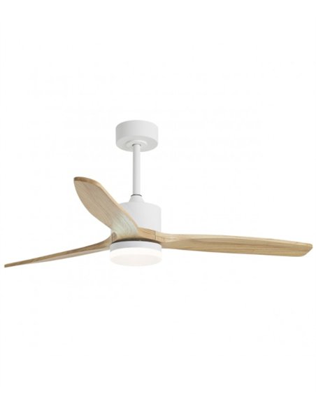 Madeira ceiling fan with light - AJP - White and natural wood ceiling fan with remote control and breeze mode