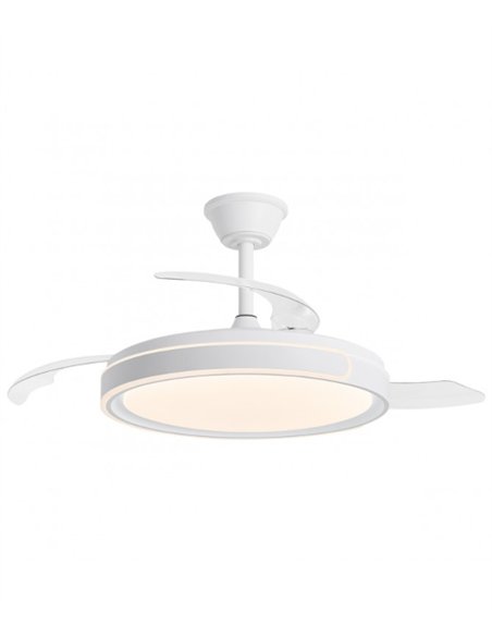 Samaná ceiling fan with light - AJP - White ceiling fan with retractable blades, dimmable light and breeze mode