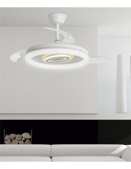 Bribón ceiling fan with light - AJP - White ceiling fan with decorative diffuser, retractable blades and breeze mode