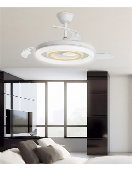 Bribón Dibujo 2 ceiling fan with light - AJP - White ceiling fan with dimmable light, retractable blades and decorative diffuser