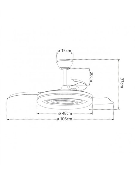 Bribón ceiling fan with light - AJP - White and silver ceiling fan with retractable blades and dimmable light