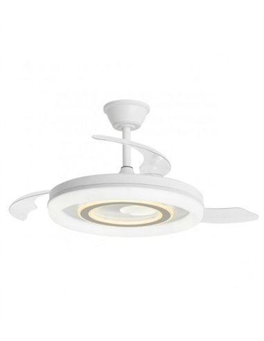 Bribón ceiling fan with light - AJP - White and silver ceiling fan with retractable blades and dimmable light