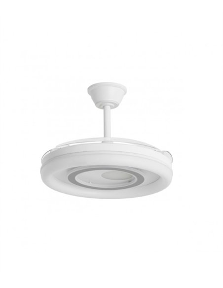 Bribón ceiling fan with light - AJP - White and silver ceiling fan with retractable blades and dimmable light