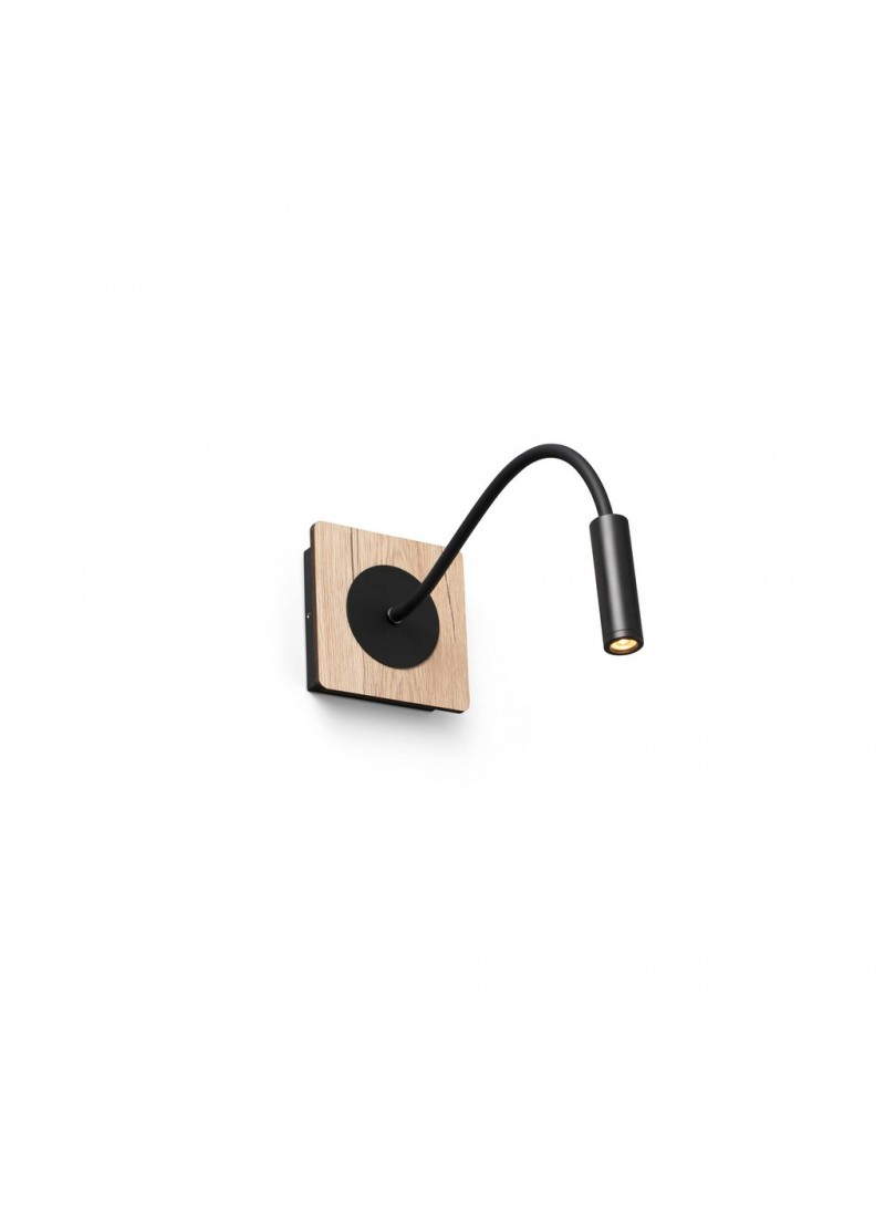 Aplique de pared con flexo LED 3000K negro+madera con interruptor